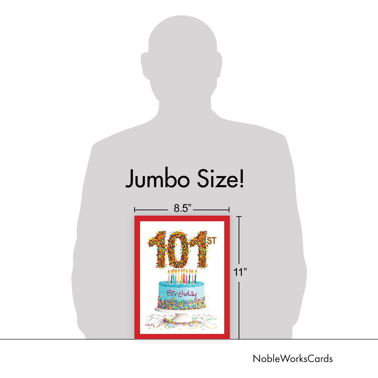 NobleWorks - Jumbo 101th Milestone Birthday Paper Card 8.5 x 11 Inch with Envelope (1 Pack) Oversize Jumbo Big Day 101 J2764MBG