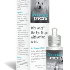 Sentrx Ocunovis ProCare Gel Eye Drops for Cats with Lysine, Eye Lube for Dogs, Patented BioHance for Dry Eyes, Allergies, 5 ml