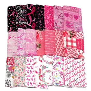 Fields 10 Fat Quarters - Breast Cancer Awareness Pink Ribbons Survivors Hearts Floral Inspirational Quality Quilters Cotton Fabrics Assorted Fat Quarter Bundle M492.26