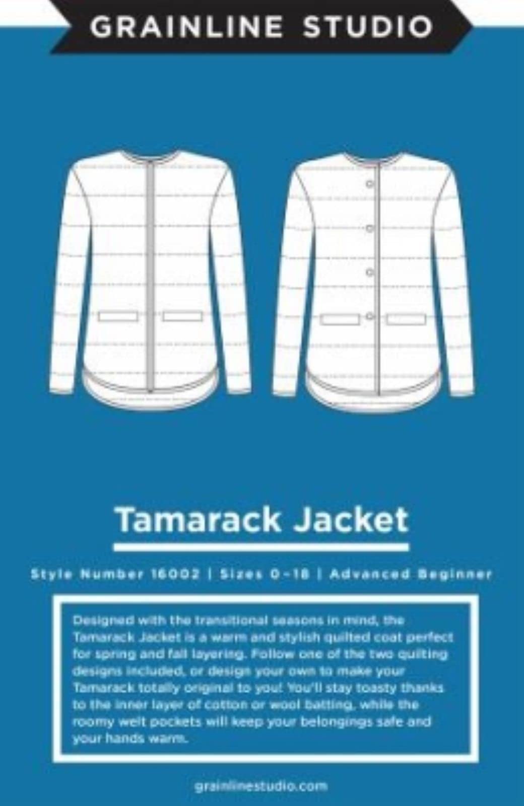 Grainline Studio LLC Tamarack Jacket Sizes 0-18 GS16002 Pattern