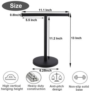 TocTen Hand Towel Holder Stand, T-Shape Hand Towel Rack for Bathroom Vanity Countertop, SUS 304 Stainless Steel Bath Towel Bar Stand with Heavy Duty Base (Matte Black)