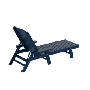 WO Home Furniture HDPE Adirondack Reclining Chaise Lounge, Poly Lumber Chairs with Armrest, Weather UV Resistant for Outdoor, Patio, Backyard, Beach, Poolside, Porch, Navy Blue