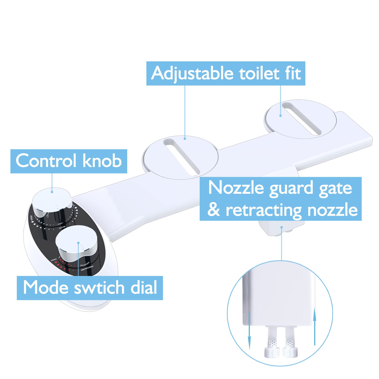 Bidet for Toilet - Bidet Toilet Seat Attachment with Water Pressure Control, Self-Cleaning Dual Nozzles, Non-Electric Bidet, Easy to Install, Fresh Water Spray for Posterior & Feminine Wash