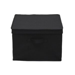 Household Essentials Square Canvas Storage Box With Lid, 15x15x10 in, Black Linen, Set of 2