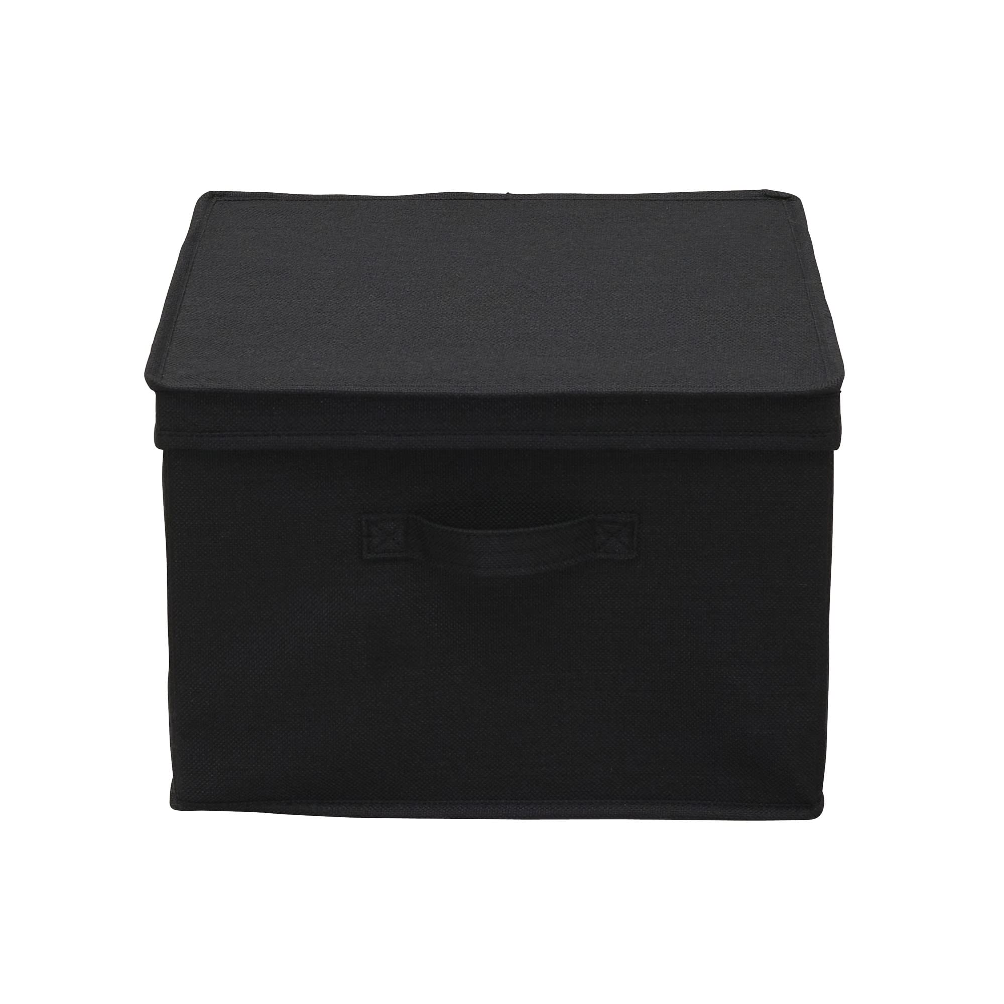 Household Essentials Square Canvas Storage Box With Lid, 15x15x10 in, Black Linen, Set of 2