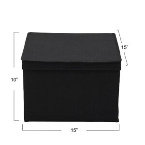 Household Essentials Square Canvas Storage Box With Lid, 15x15x10 in, Black Linen, Set of 2