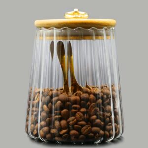 Viovian Glass Storage Coffee Container 650ml(22 FL OZ) Glass Coffee Nuts Canister Glass Jar with Lid Petal Decorative Glass jar with Bamboo Lid for Sugar Coffee Beans Tea Candy Food(Taper)