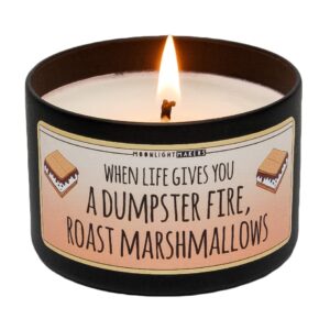 Moonlight Makers Fall Candle, When Life Gives You A Dumpster Fire Roast Marshmallows, Leaves Scented Handmade Candle, Natural Soy Wax Candle, 25 Hour Burn Time, 8oz Tin