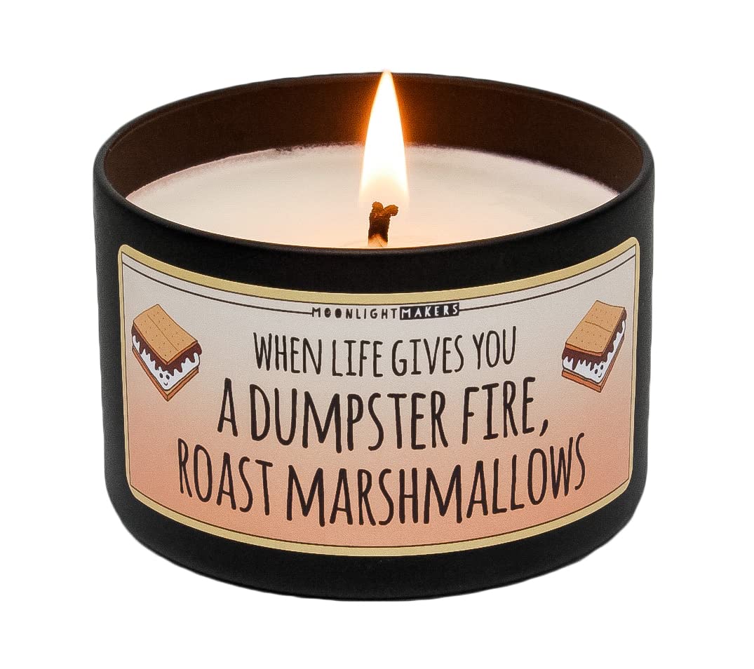 Moonlight Makers Fall Candle, When Life Gives You A Dumpster Fire Roast Marshmallows, Leaves Scented Handmade Candle, Natural Soy Wax Candle, 25 Hour Burn Time, 8oz Tin