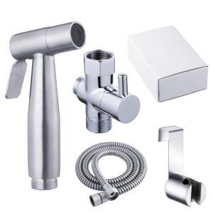 bithyt handheld bidet sprayer for toilet-adjustable water pressure control with bidet hose for feminine wash, stainless steel brushed nickel cloth diaper bidet toilet sprayer for baby wash