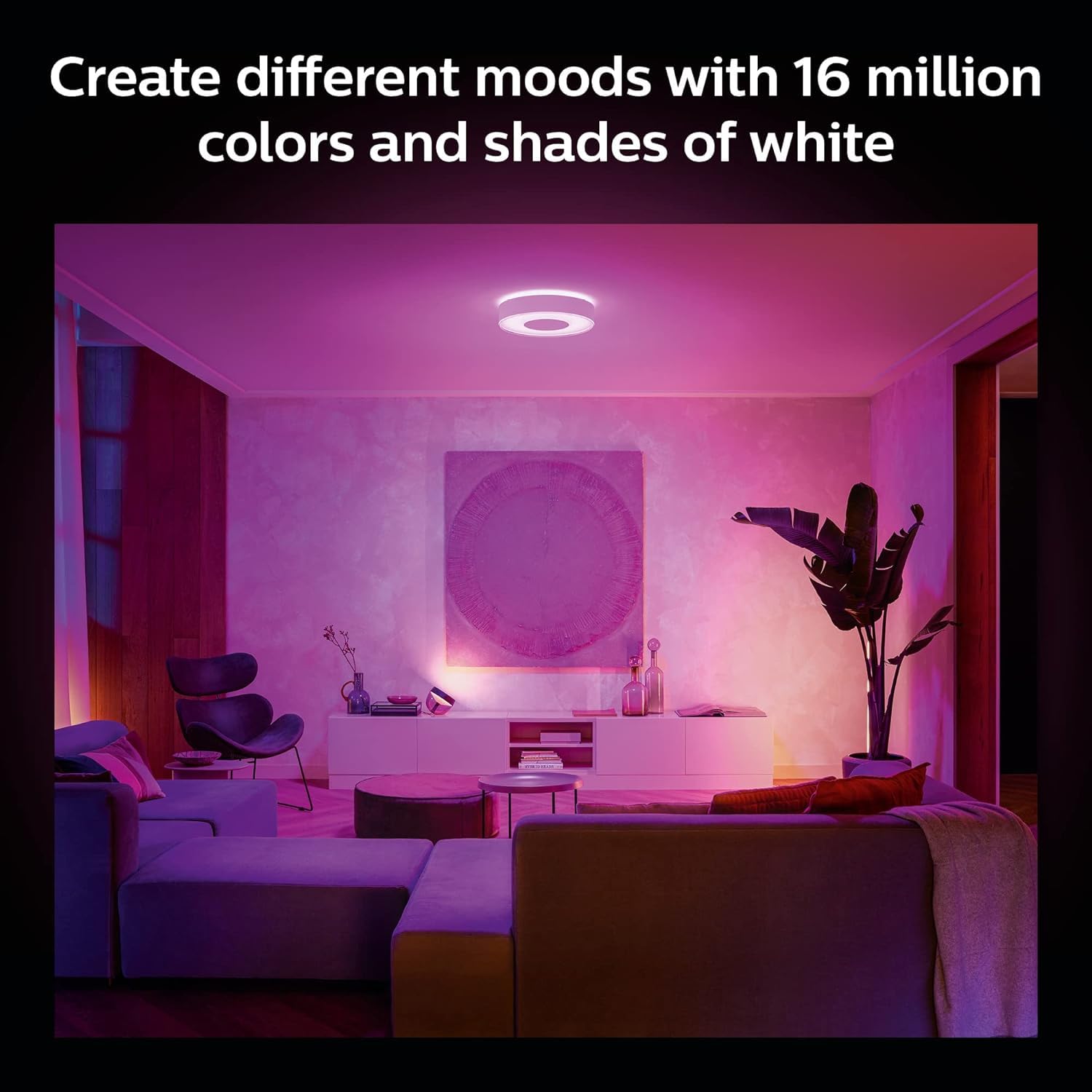 Philips Hue Infuse Medium Ceiling Lamp, White - White and Color Ambiance Color-Changing Smart LED Light - 1 Pack - Control with Hue App - Compatible with Alexa, Google Assistant, and Apple Homekit.