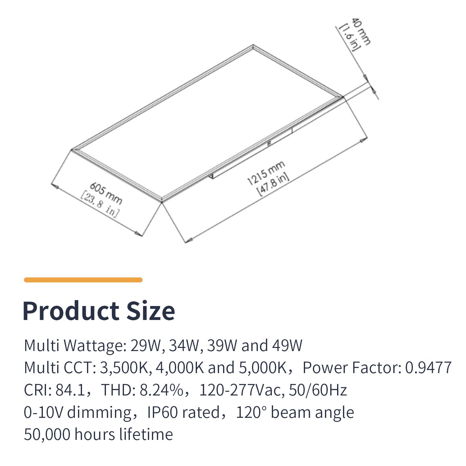 LEDONE 2x4 FT LED Flat Panel Light with Build-in Emergency Backup Battery, 29W/34W/39W/49W Switchable Back-Lit Drop Ceiling Light,3500K/4000K/5000K, 0-10V Dimmable, UL & DLC Listed,1PK