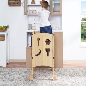 Kids On The Rise Kitchen Step Stool with Handles and Anti-Slip Mat, Kids Helper, Wooden Standing Tower for Kitchen Countertops and Sinks - Espresso