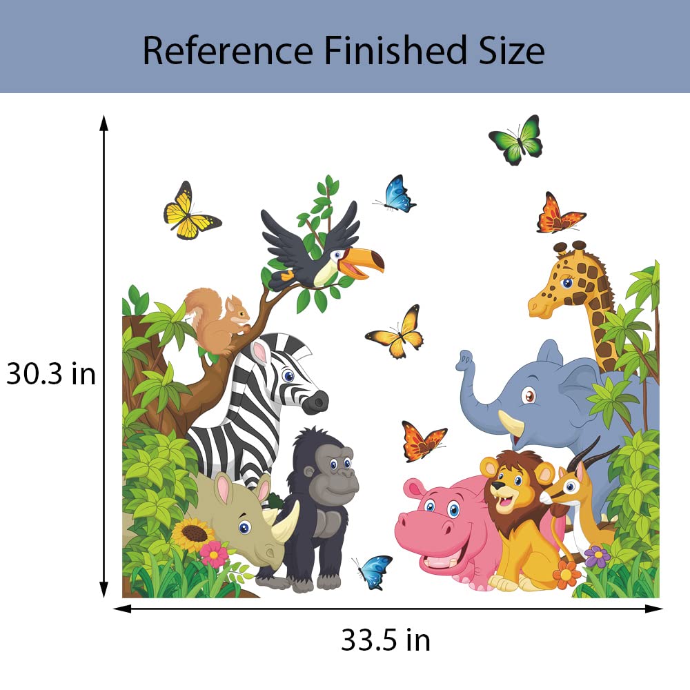 Supzone Cartoon Animal Wall Decal Jungle Animals Wall Stickers Elephant Lion Zebra Butterfly Wall Decor for Kids Baby DIY Vinyl Mural Art for Nursery Bedroom Living Room Playroom