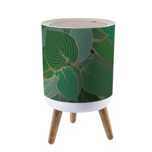 small trash can with lid hand drawn emerald green hosta leaves with copper outline stock 7 liter round garbage can elasticity press cover lid wastebasket for kitchen bathroom office 1.8 gallon