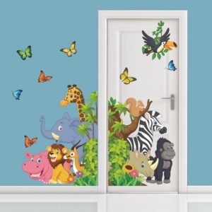 Supzone Cartoon Animal Wall Decal Jungle Animals Wall Stickers Elephant Lion Zebra Butterfly Wall Decor for Kids Baby DIY Vinyl Mural Art for Nursery Bedroom Living Room Playroom