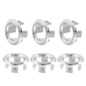 Qjaiune 6 Pack Bathroom Sink Overflow Trim Ring, Electroplating Chrome Overflow Drain Cover Round Basin Cover, Vanity Sink Overflow Cap Small Sink Insert, Plastic Hole Trim Ring for Kitchen Bathtub