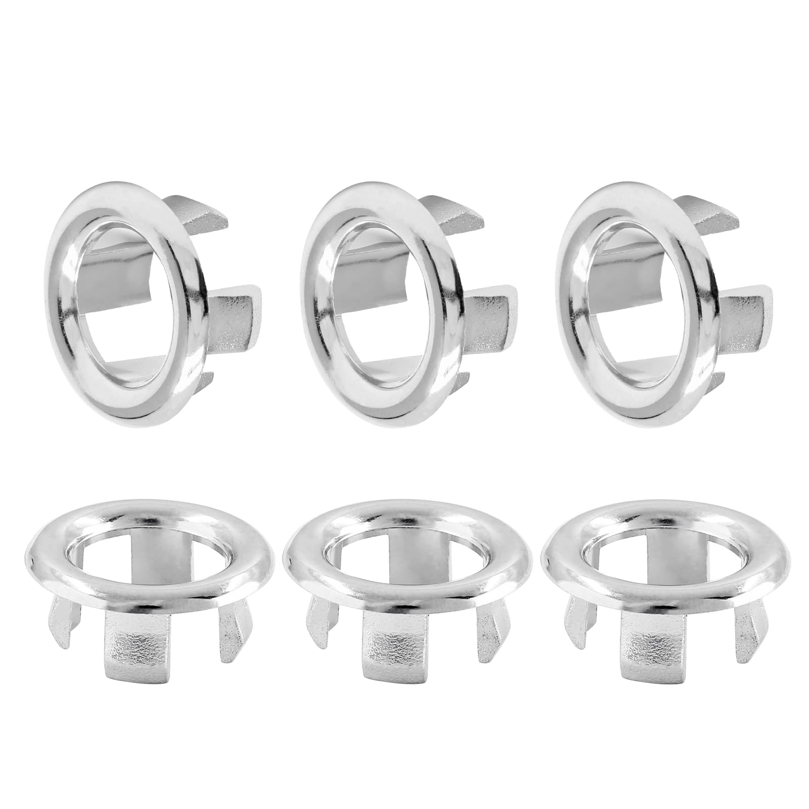 Qjaiune 6 Pack Bathroom Sink Overflow Trim Ring, Electroplating Chrome Overflow Drain Cover Round Basin Cover, Vanity Sink Overflow Cap Small Sink Insert, Plastic Hole Trim Ring for Kitchen Bathtub