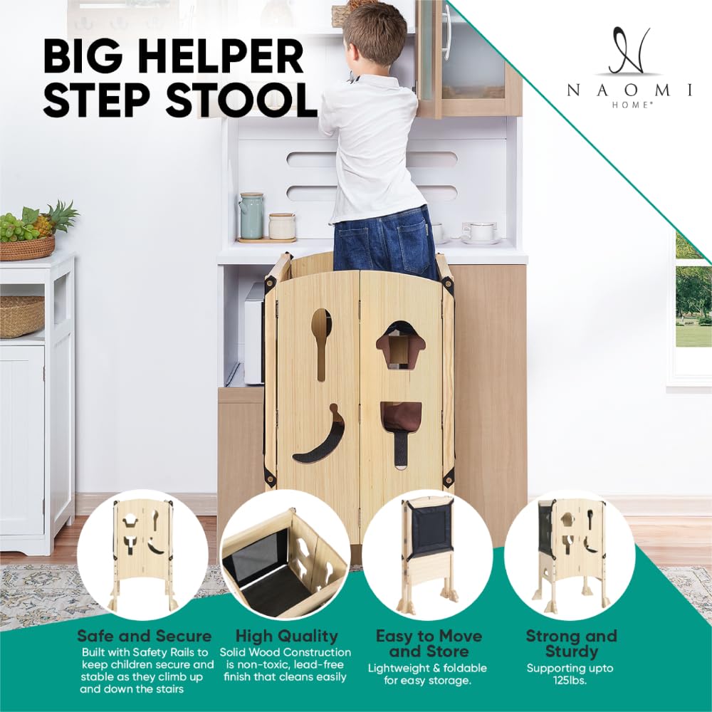 Kids On The Rise Kitchen Step Stool with Handles and Anti-Slip Mat, Kids Helper, Wooden Standing Tower for Kitchen Countertops and Sinks - Espresso