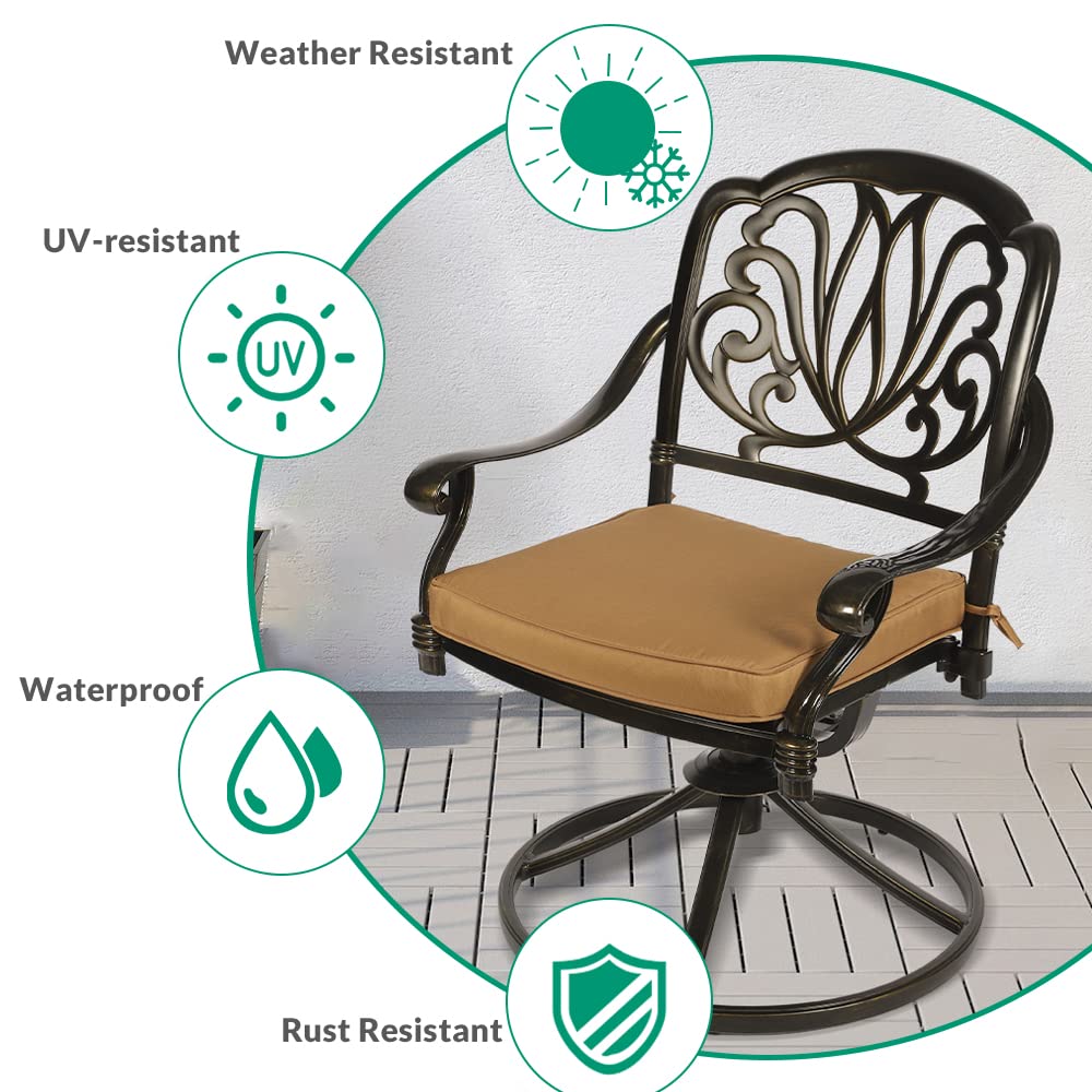 VIVIJASON 2-Piece Outdoor Bistro Swivel Dining Chairs, Patio Cast Aluminum Dining Rocker Chairs, Patio Furniture Chair Set with Cushion for Balcony, Lawn, Garden, Backyard, Antique Bronze