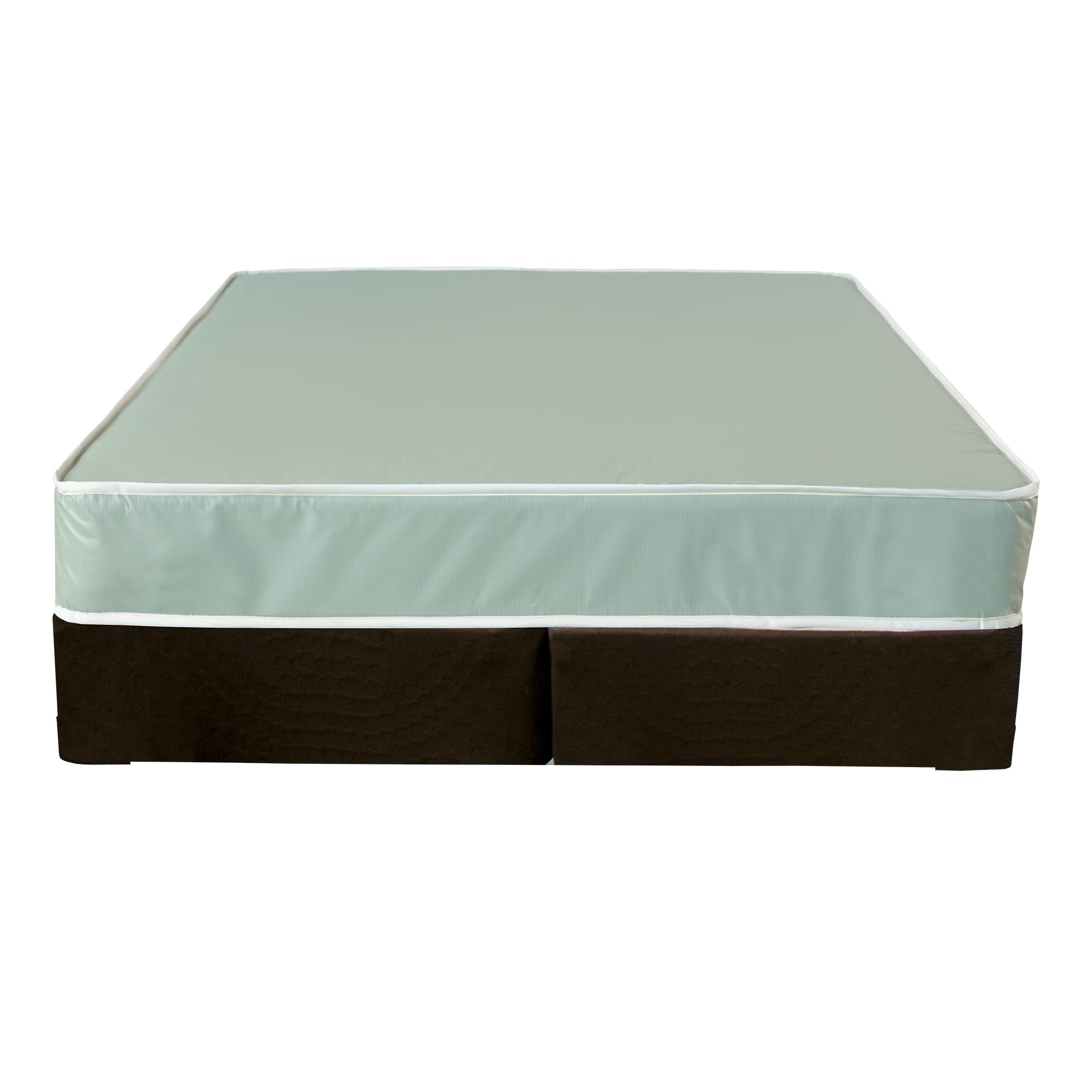 Treaton Pressure Relieving & Cooling High Density Foam Queen Mattress - 9-inch Water Proof Vinyl Medium Firm Tight Top Pocketed Coil Rolled Hybrid Mattres with 8” Wood Box Spring, Bed in Box, Green