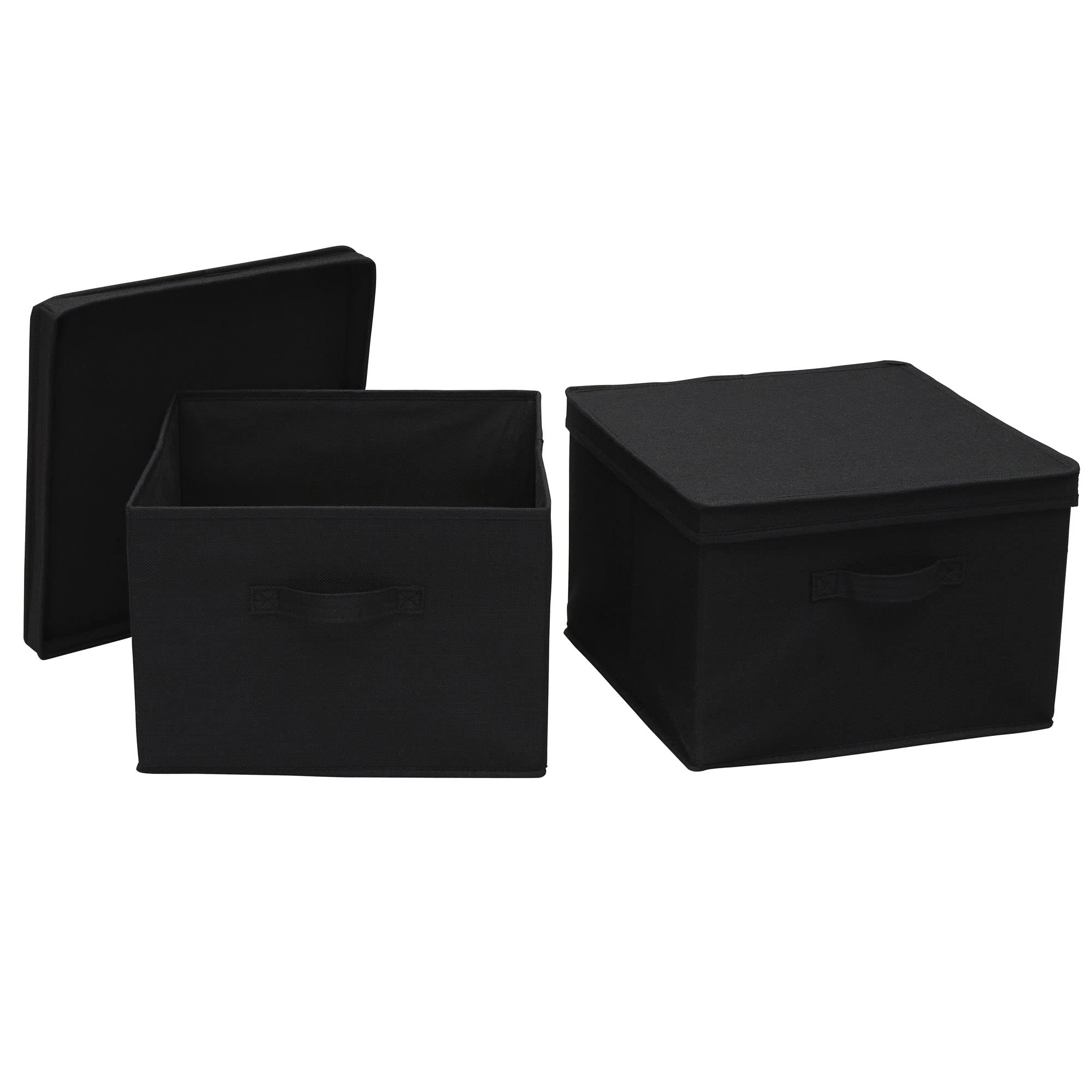 Household Essentials Square Canvas Storage Box With Lid, 15x15x10 in, Black Linen, Set of 2