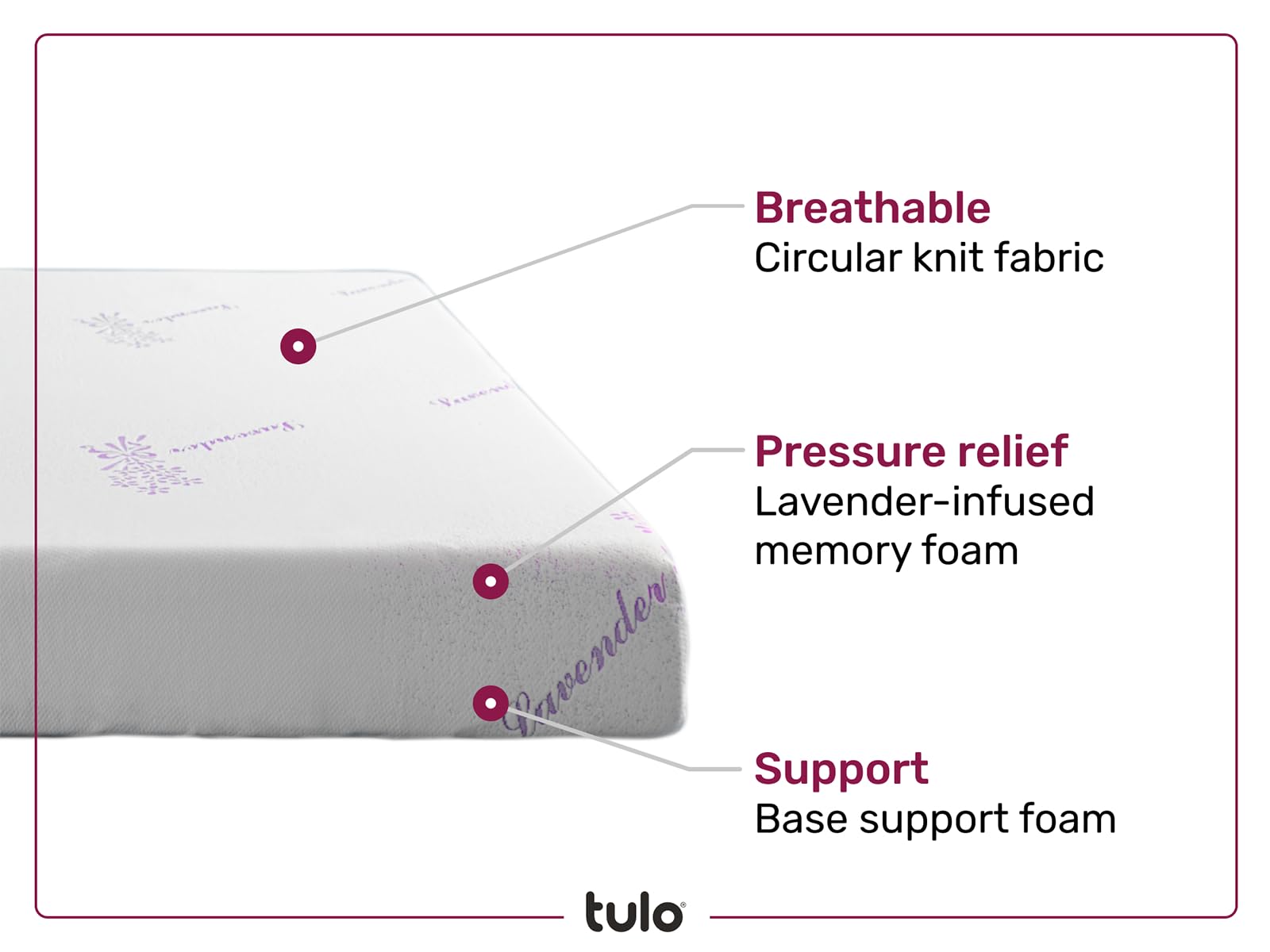 Tulo by Mattress Firm | 8 INCH Memory Foam Lavender Mattress | Medium Comfort | Pain-REDUCING Pressure Relief | Twin XL Size