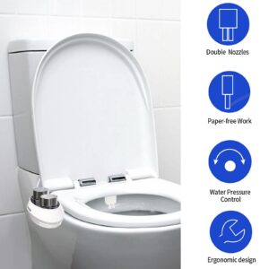 Bidet for Toilet - Bidet Toilet Seat Attachment with Water Pressure Control, Self-Cleaning Dual Nozzles, Non-Electric Bidet, Easy to Install, Fresh Water Spray for Posterior & Feminine Wash