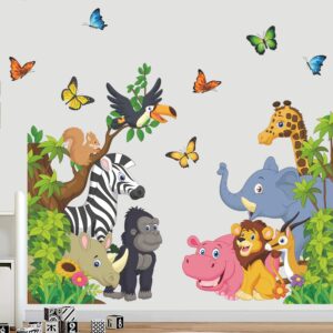 supzone cartoon animal wall decal jungle animals wall stickers elephant lion zebra butterfly wall decor for kids baby diy vinyl mural art for nursery bedroom living room playroom