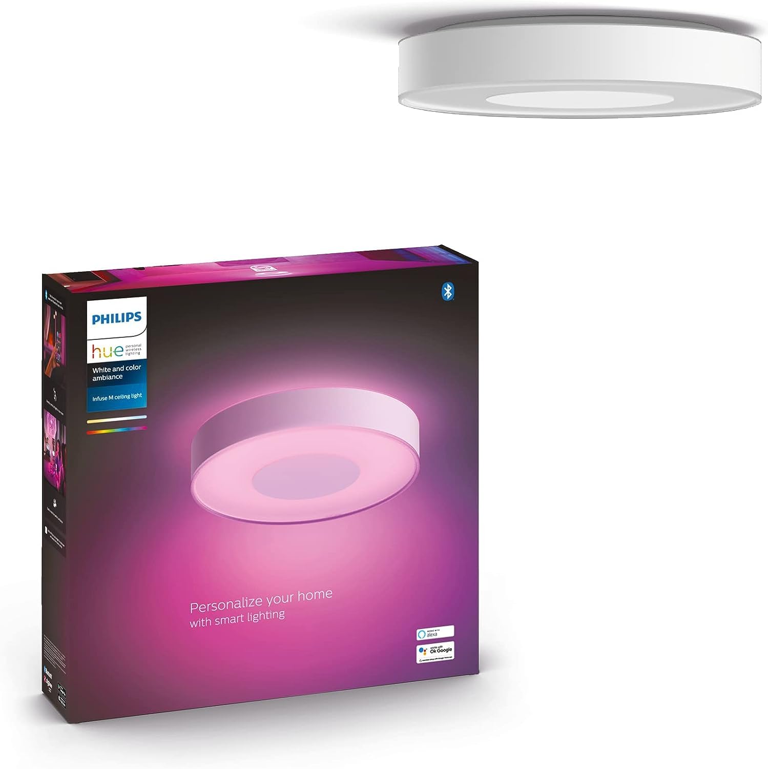 Philips Hue Infuse Medium Ceiling Lamp, White - White and Color Ambiance Color-Changing Smart LED Light - 1 Pack - Control with Hue App - Compatible with Alexa, Google Assistant, and Apple Homekit.