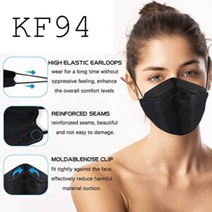 Teqifu 60pcs KF94 mask,Disposable black masks,4 layers protection filter efficiency>95%,Double line nasal frame,Highly elastic ear straps,Breathable comfort,Suitable men women daily use