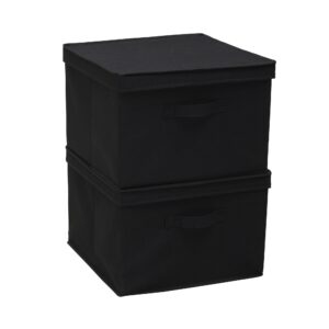 Household Essentials Square Canvas Storage Box With Lid, 15x15x10 in, Black Linen, Set of 2