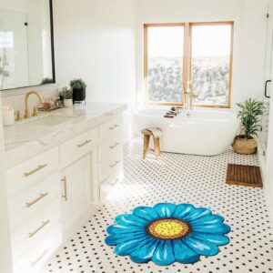 Sunflower Rugs for Bedroom Flower Shaped Rug for Bathroom Flower Rug for Kitchen Living Room, Hand Woven Sunflower Carpet, Modern Large Round Sunflower Rug and Mats, 35.5 Inches, Yellow