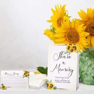 50 Pcs Sunflower Share a Memory Cards Sunflower in Memory Cards Sign Place Cards Seating Place Cards for Celebration of Life Decorations Wedding Funeral Bridal Shower Birthday Anniversary(Black Font)