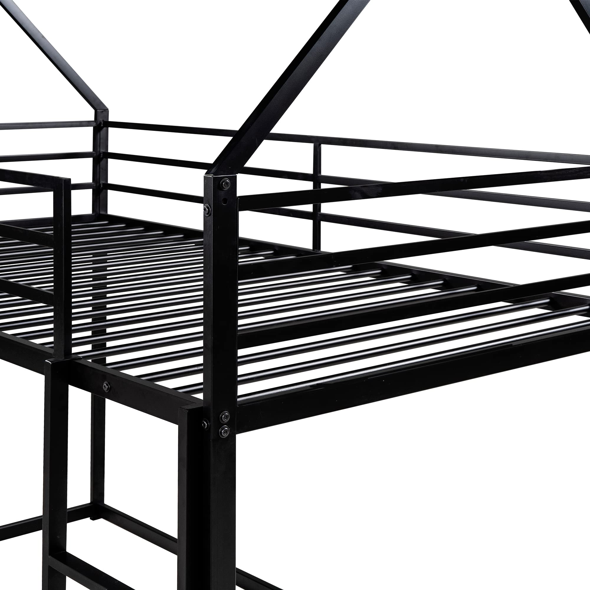 Harper & Bright Designs Twin Over Twin House Bunk Bed with Built-in Ladder, Metal Low Bunk Bed for Kids Girls Boys - Black