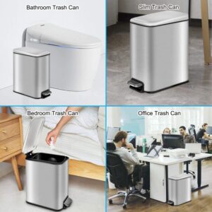 H+LUX Small Trash Can with Lid,Rectangular Trash Can for Bathroom,Bedroom,Office,Garbage Can with Foot Pedal,5 Liter/1.3 Gallon (Silver)