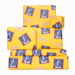 central 23 - funny wrapping paper - 6 sheets of gift wrap - 'happy birthday oldi' - blue yellow - for husband wife - mom dad - recyclable