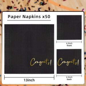 Congratulations Cocktail Napkins 50 Pack Gold Foil Congrats! Black Paper Napkins Party Supplies Disposable Bar Napkins Perfect for Engagement, Graduation, Baby Shower, Celebration Party 6.5'' x 6.5''