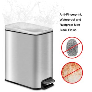 H+LUX Small Trash Can with Lid,Rectangular Trash Can for Bathroom,Bedroom,Office,Garbage Can with Foot Pedal,5 Liter/1.3 Gallon (Silver)