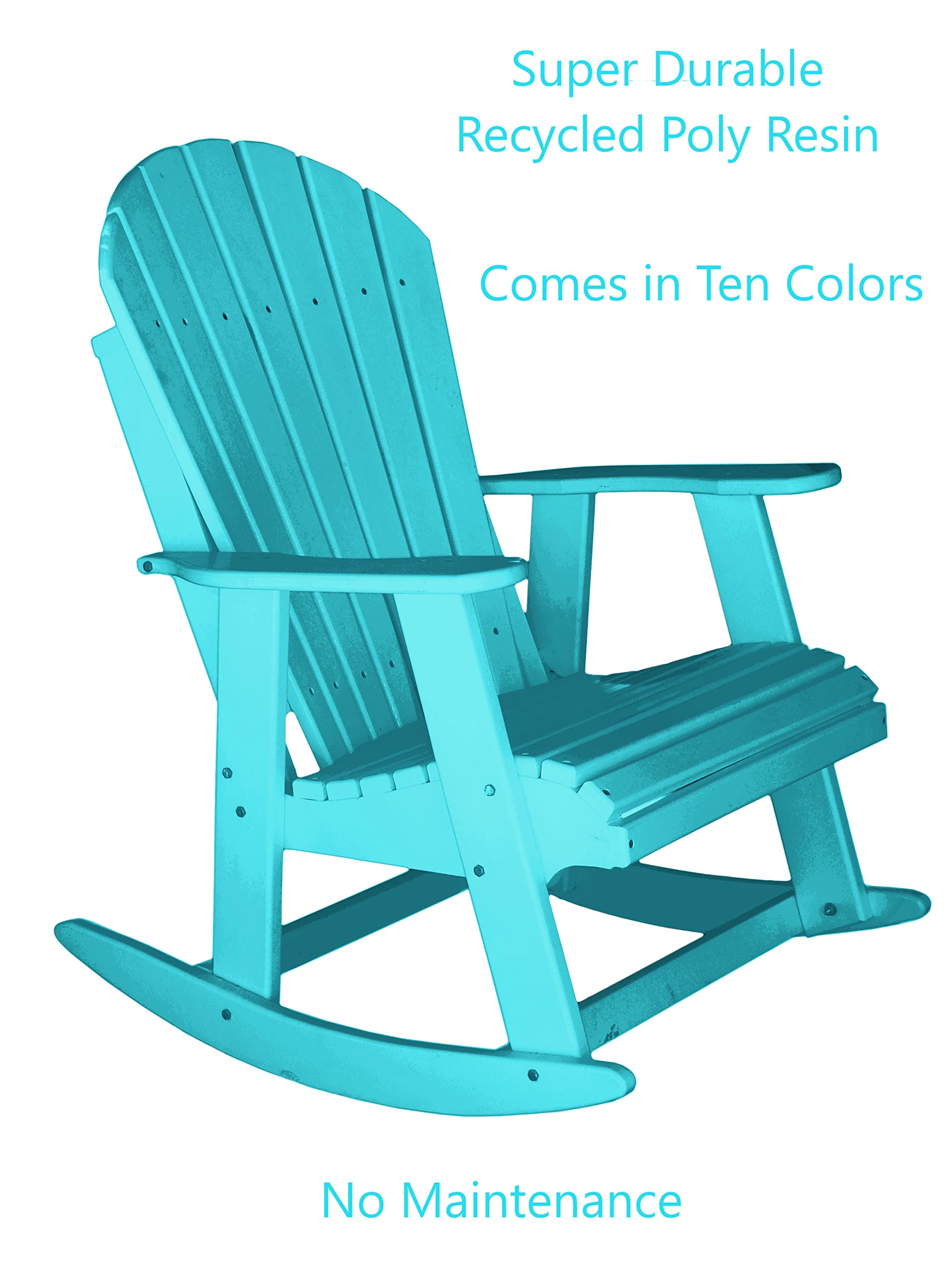 Phat Tommy Outdoor Rocking Chair - Adirondack Rocking Chair for Front Porch - Poly Outdoor Furniture - All Weather, Teal