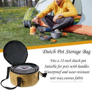 DOUBLEC DC Dutch Pot Storage Bag-For 12 Inch Oven, Pie Carrier with Lid and Handle, Pan More - Wet Wax Waterproof Bumper Fabric Cotton on Top Bottom -perfect for Outdoor Camping, Khaki