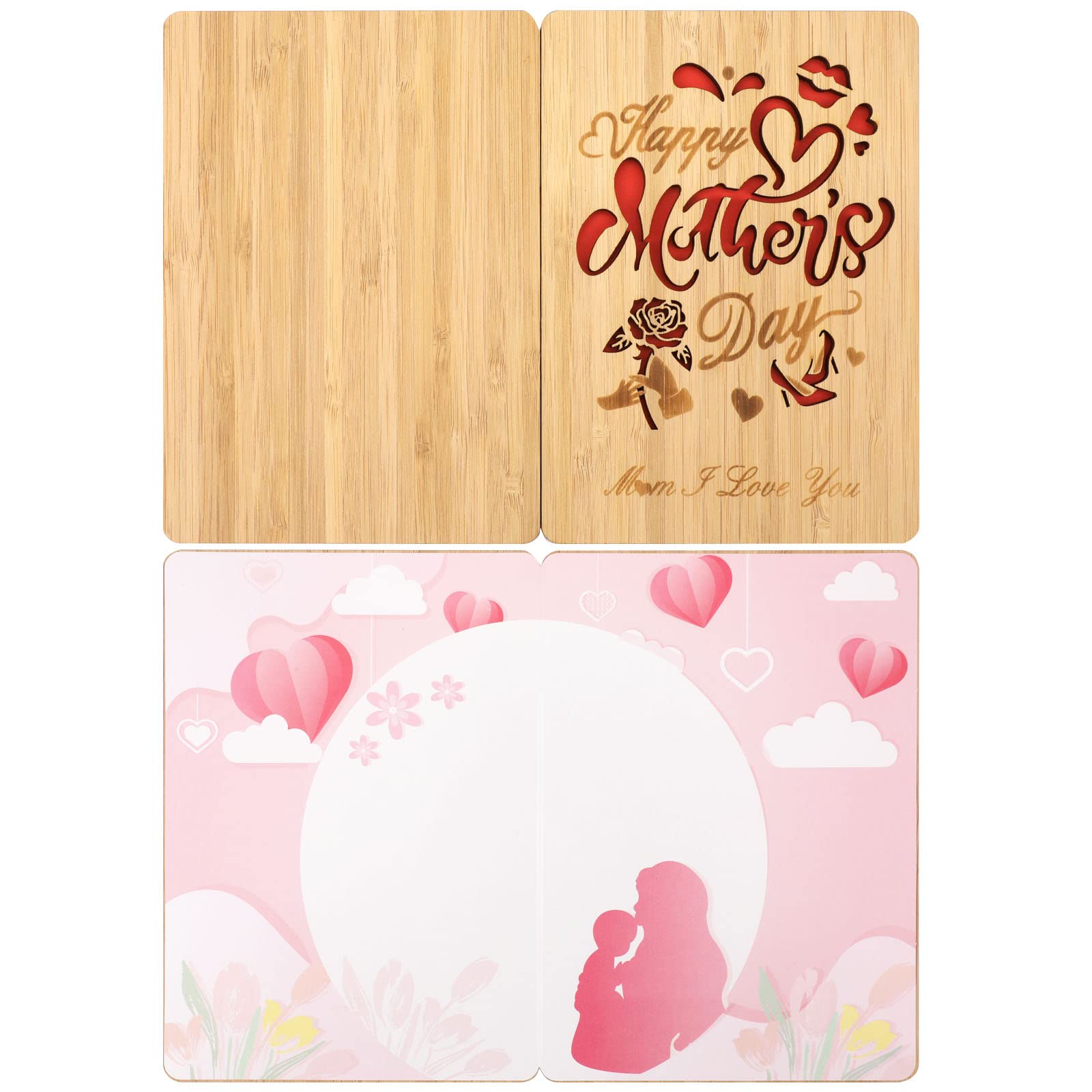 HOWAF Mother's Day Greeting Card, Best Mum Ever Wooden Card for Mother's Birthday Gift, Real Bamboo Heart Printed Greeting Cards for Happy Mother's Day Celebration, Wooden Greeting Card To My Mum