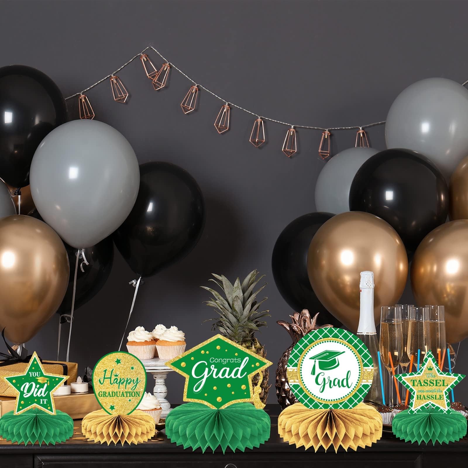 10PCS Class of 2024 Graduation Party Decorations 2024 Congrats Grad Honeycomb Centerpieces Congratulate Graduation Table Toppers for Graduation Party Favor Supplies(Green)