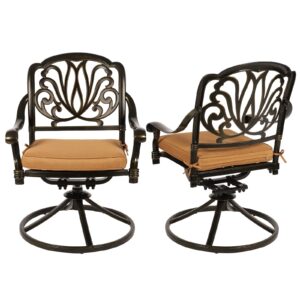 vivijason 2-piece outdoor bistro swivel dining chairs, patio cast aluminum dining rocker chairs, patio furniture chair set with cushion for balcony, lawn, garden, backyard, antique bronze