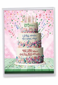 nobleworks - big funny 103th milestone birthday paper card 8.5 x 11 inch with envelope (1 pack) large jumbo 103 year time count j2795mbg