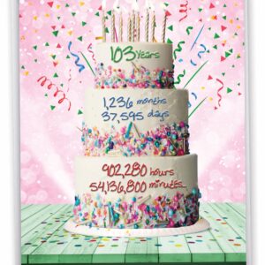 NobleWorks - Big Funny 103th Milestone Birthday Paper Card 8.5 x 11 Inch with Envelope (1 Pack) Large Jumbo 103 Year Time Count J2795MBG