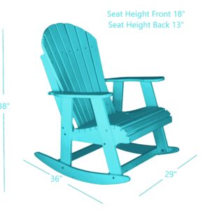 Phat Tommy Outdoor Rocking Chair - Adirondack Rocking Chair for Front Porch - Poly Outdoor Furniture - All Weather, Teal