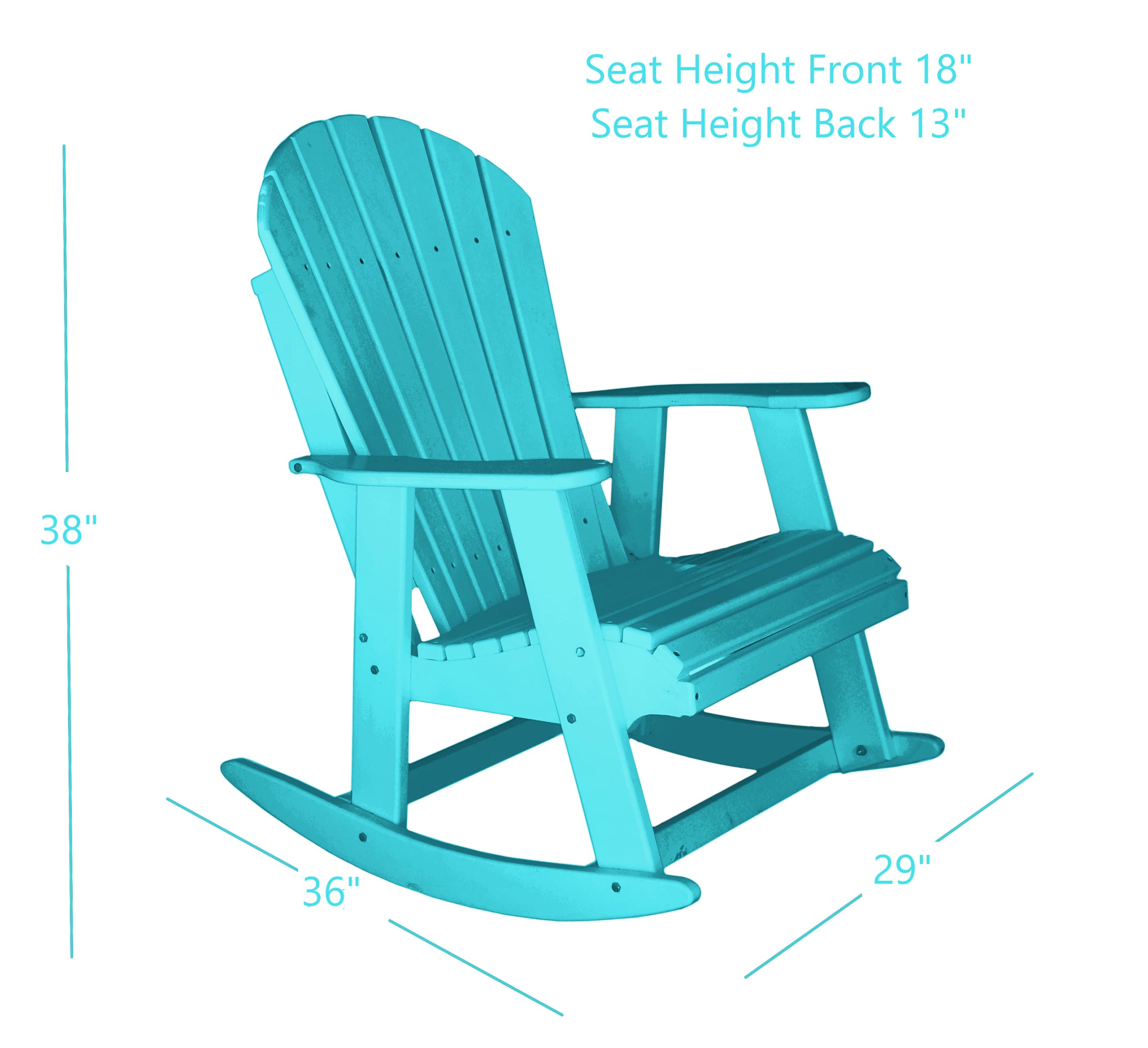 Phat Tommy Outdoor Rocking Chair - Adirondack Rocking Chair for Front Porch - Poly Outdoor Furniture - All Weather, Teal