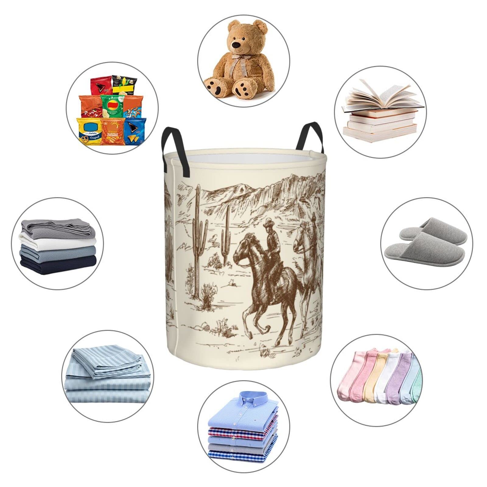 Foruidea American Wild West Desert With Cowboys Laundry Basket,Laundry Hamper,Collapsible Storage Bin, Oxford Fabric Clothes Baskets,Nursery Hamper For Home,Office,Dorm,Gift Basket