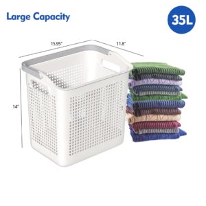 Tyminin Pack of 4 Plastic Laundry Hamper Basket, Dirty Clothes Storage Hamper Bin with Handle, White